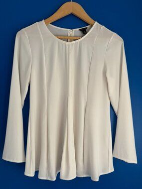 Ann Taylor Women's Pleated Chiffon Ivory Office Blouse 3/4 Sleeve Lightweight XS